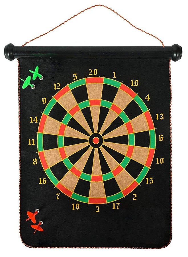 AASHRAY Magnetic Power with Double Faced Portable and Foldable Dart Game with 4 Colourful Non Pointed Darts for Kids, Multi Colour, 14-Inch - Image 1